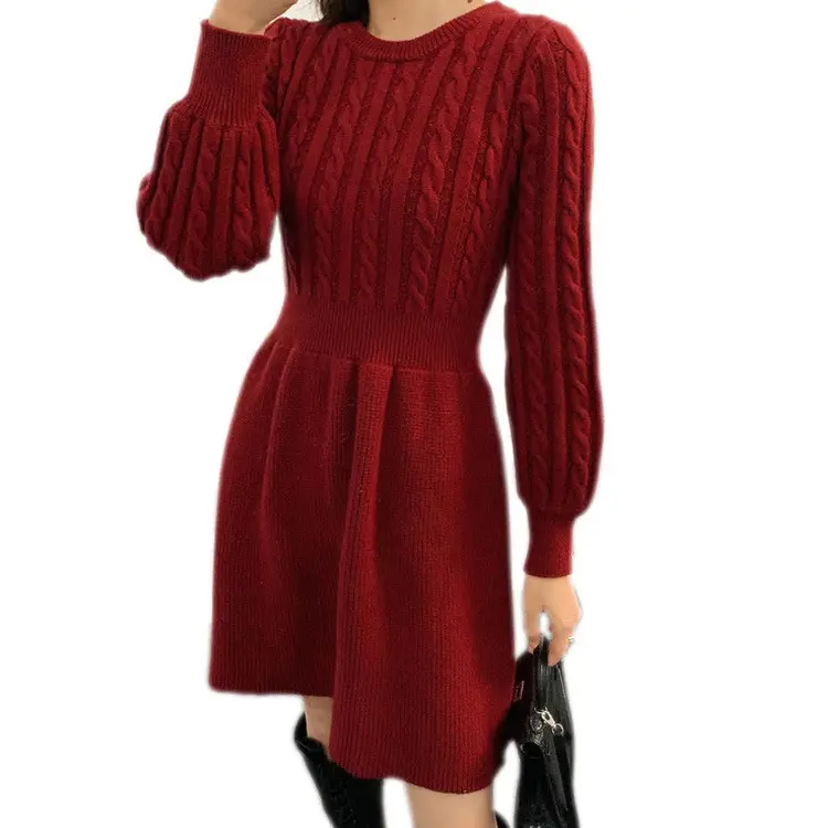 Women Knitted Waistcoat Dress Red 2025 Winter - Image 5