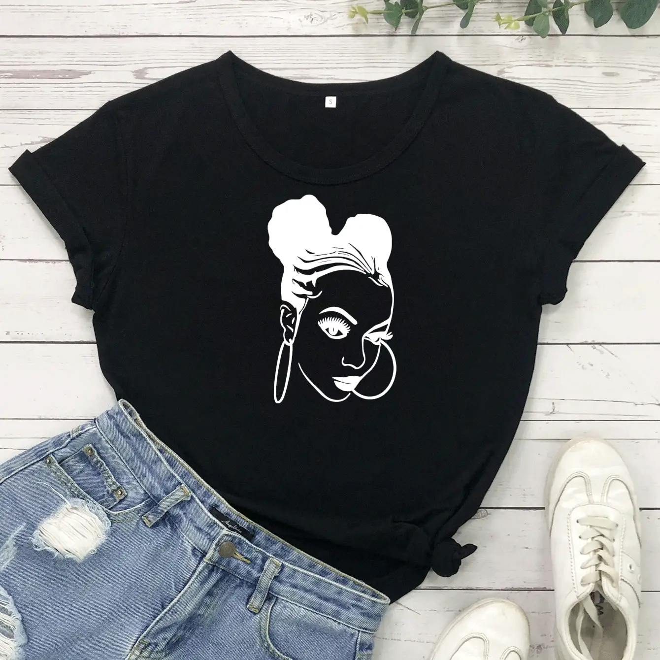 Gray Graphic T-Shirt with Big Ear Ring Design - Image 2