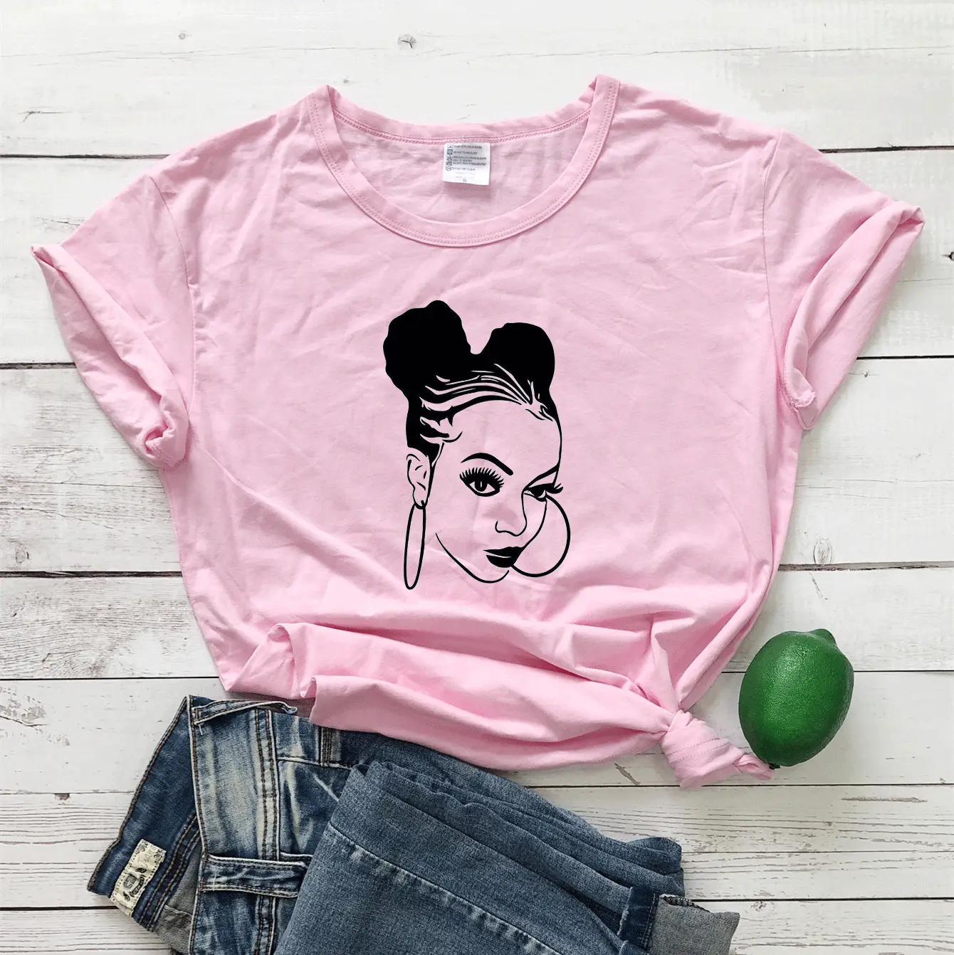 Gray Graphic T-Shirt with Big Ear Ring Design - Image 6