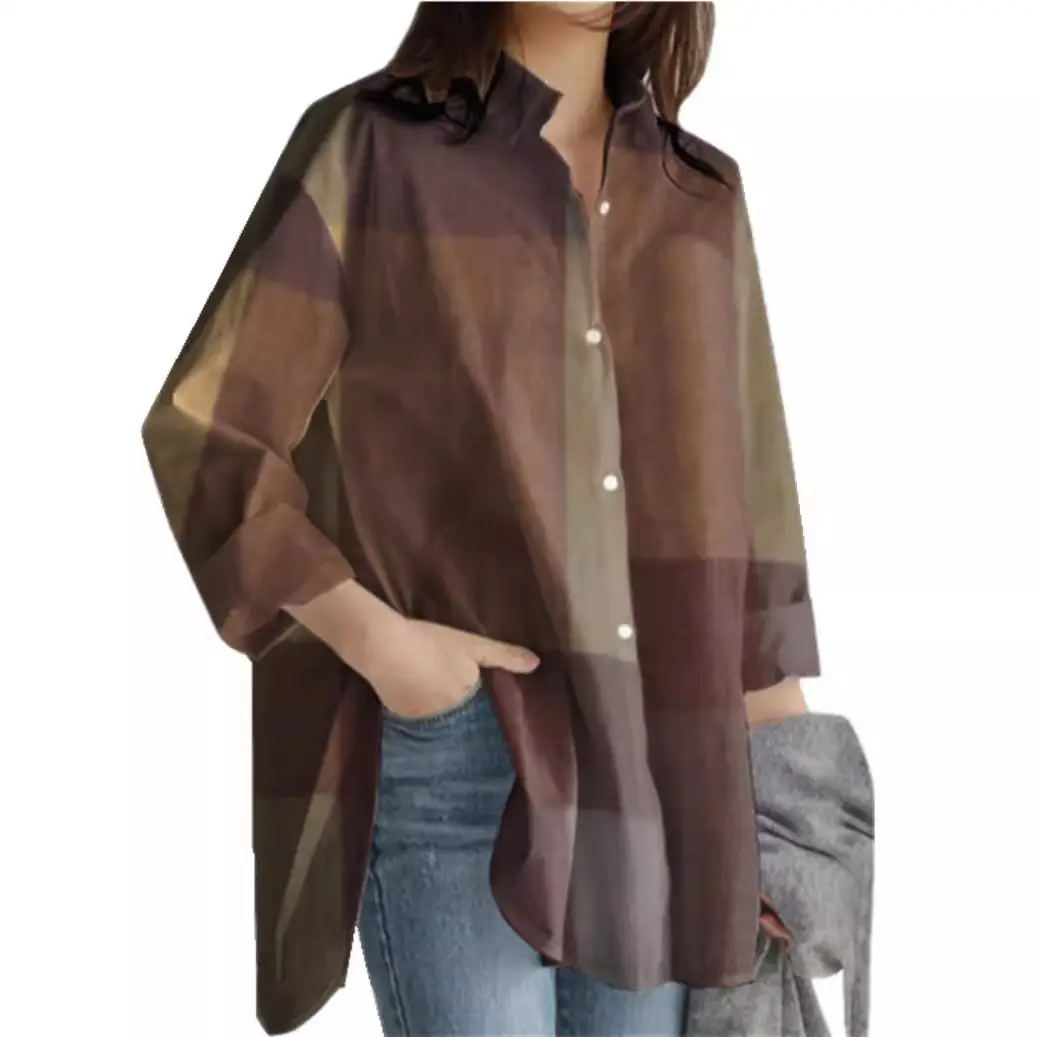 Women's Blue Patchwork Long Sleeve Shirt Autumn Winter Loose Casual - Image 5