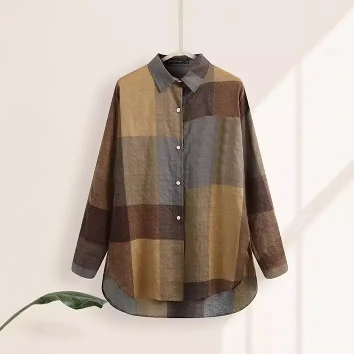 Women's Blue Patchwork Long Sleeve Shirt Autumn Winter Loose Casual - Image 8
