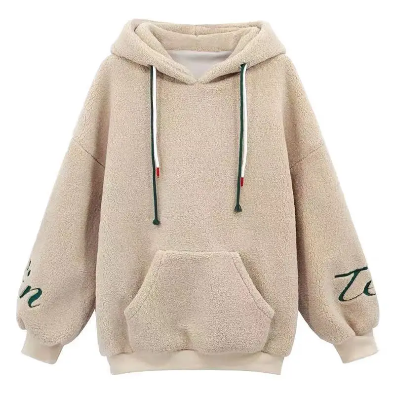 Lamb Wool Hooded Coat Women Loose Winter Embroidered - Image 5