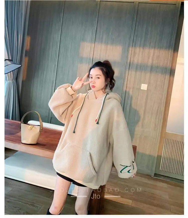 Lamb Wool Hooded Coat Women Loose Winter Embroidered — feature 11