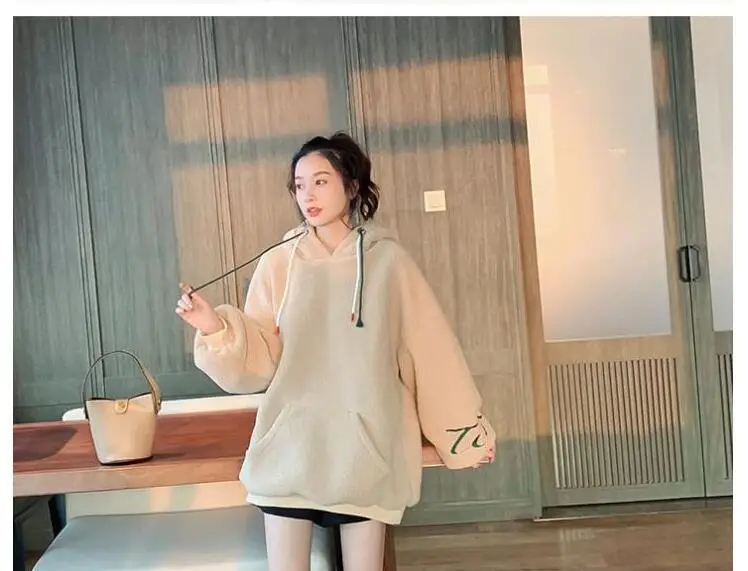 Lamb Wool Hooded Coat Women Loose Winter Embroidered — feature 12