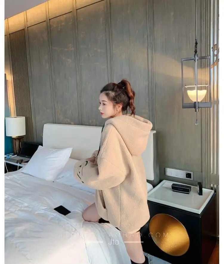 Lamb Wool Hooded Coat Women Loose Winter Embroidered — feature 14