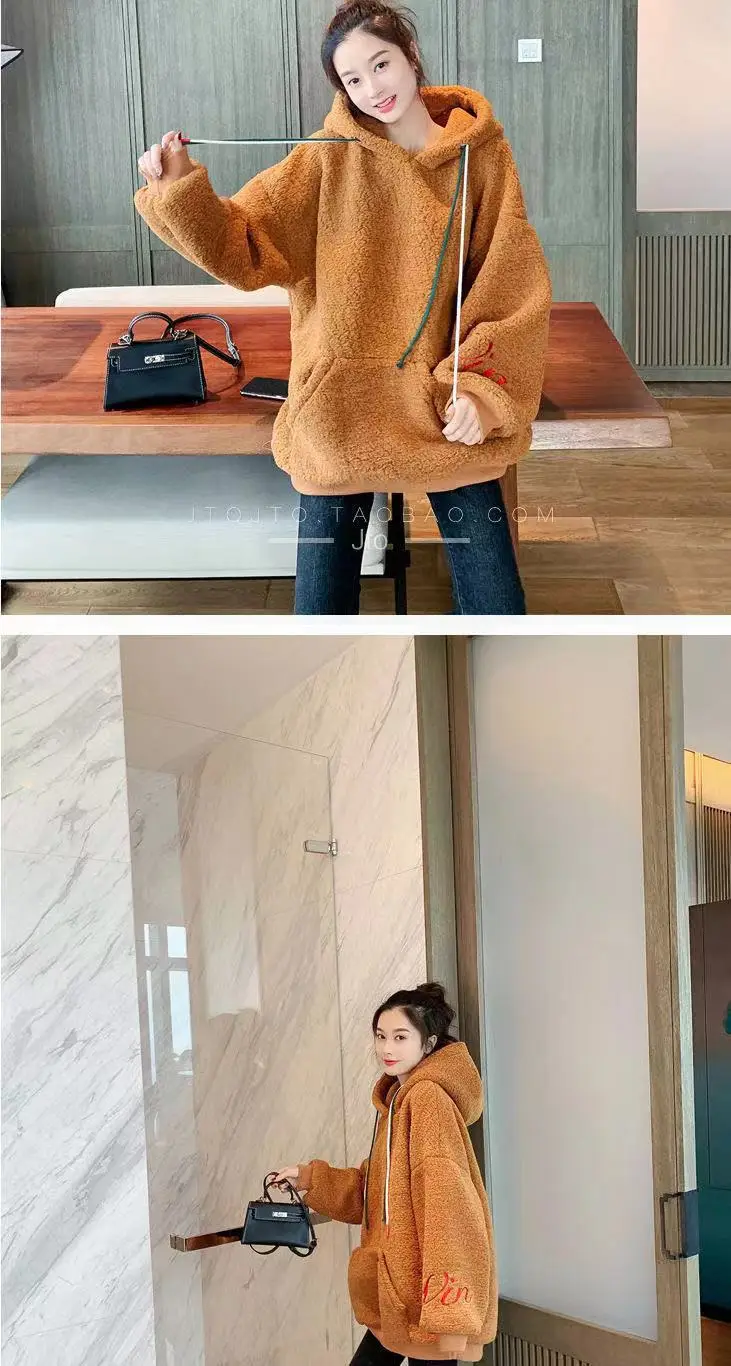 Lamb Wool Hooded Coat Women Loose Winter Embroidered — feature 16