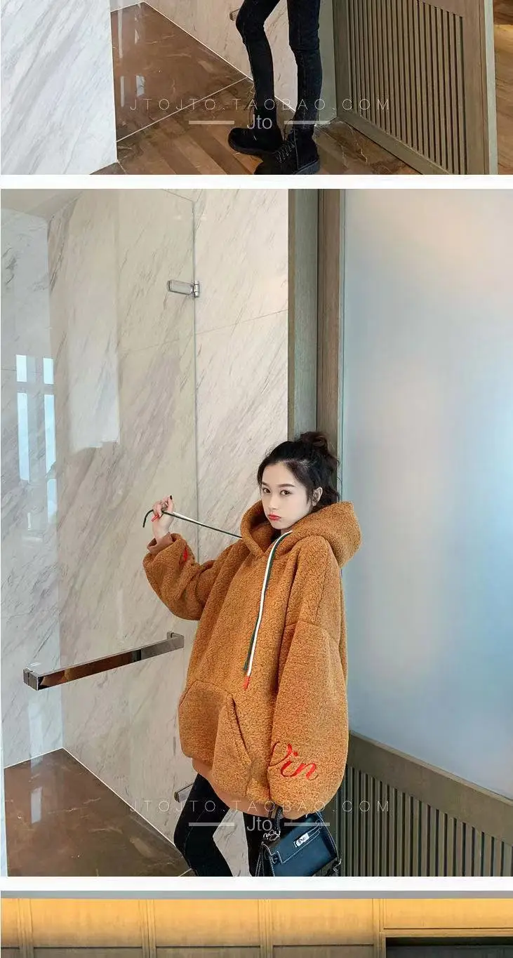 Lamb Wool Hooded Coat Women Loose Winter Embroidered — feature 17