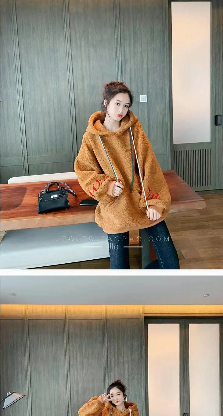 Lamb Wool Hooded Coat Women Loose Winter Embroidered — feature 18