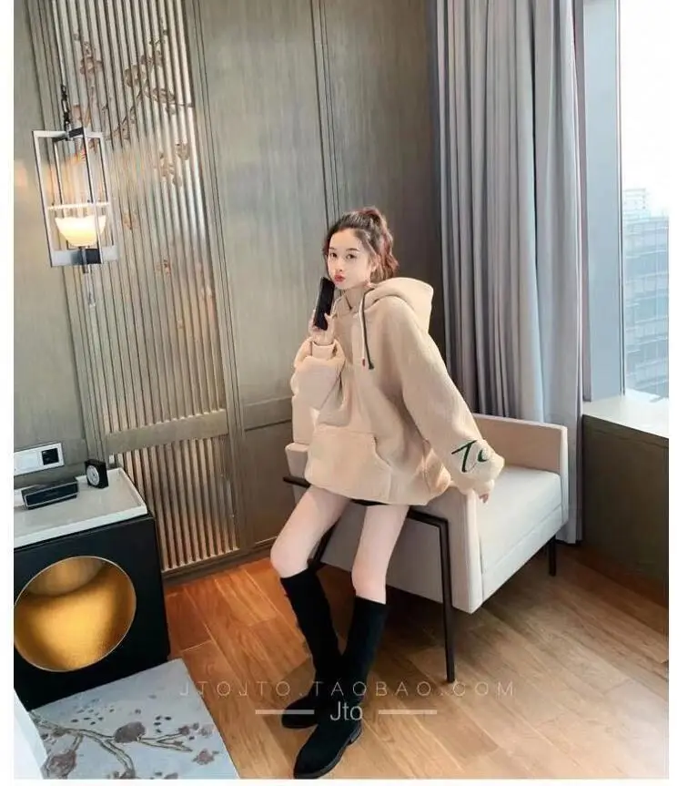Lamb Wool Hooded Coat Women Loose Winter Embroidered — feature 8