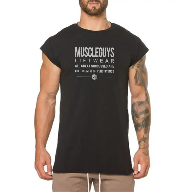 Men Slim Fit Cotton Gym T-Shirt White Muscle Print