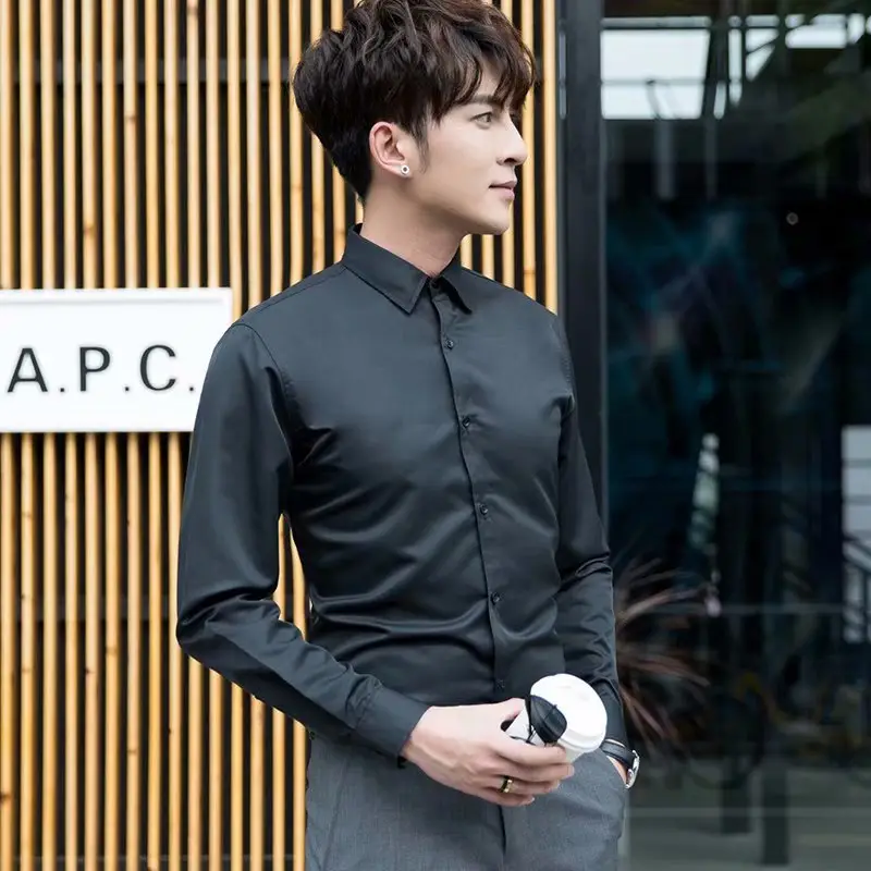 Men's Long Sleeve Slim Fit Shirt Black Professional Casual