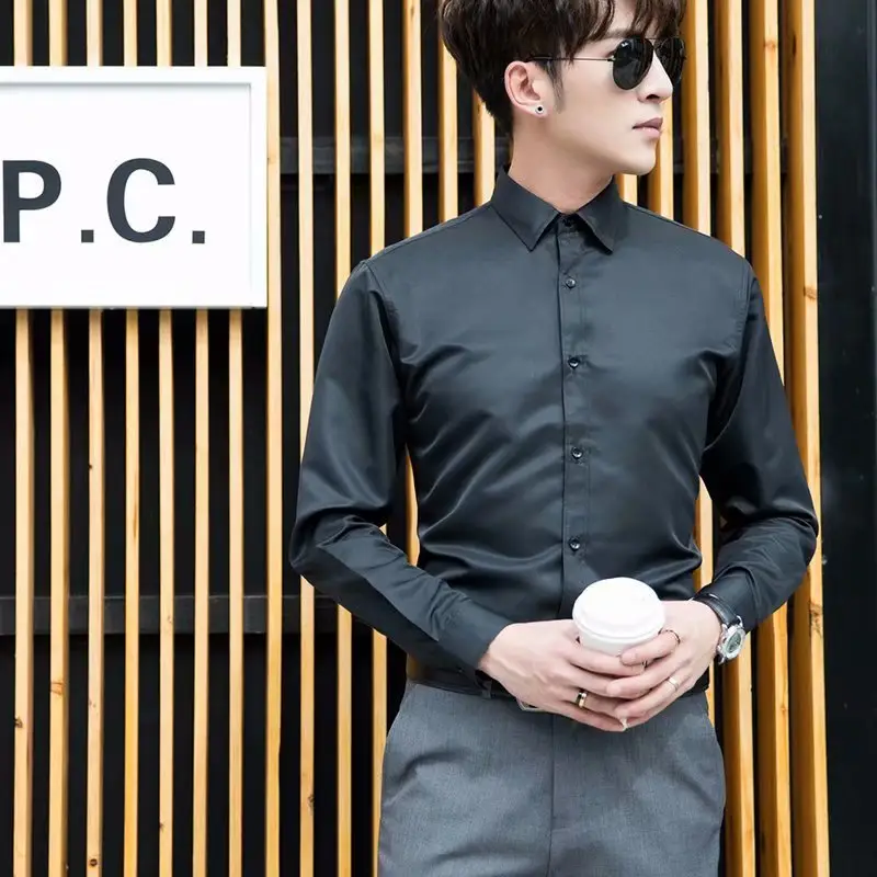 Men's Long Sleeve Slim Fit Shirt Black Professional Casual
