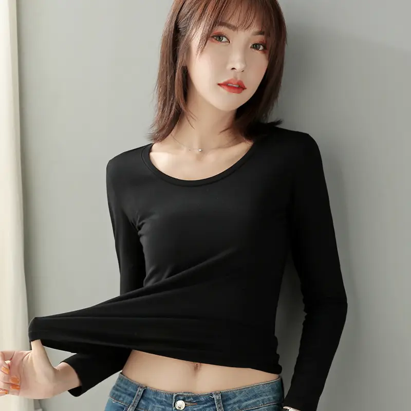 Women's Red Long Sleeve Cotton T-Shirt Round Neck - Image 15