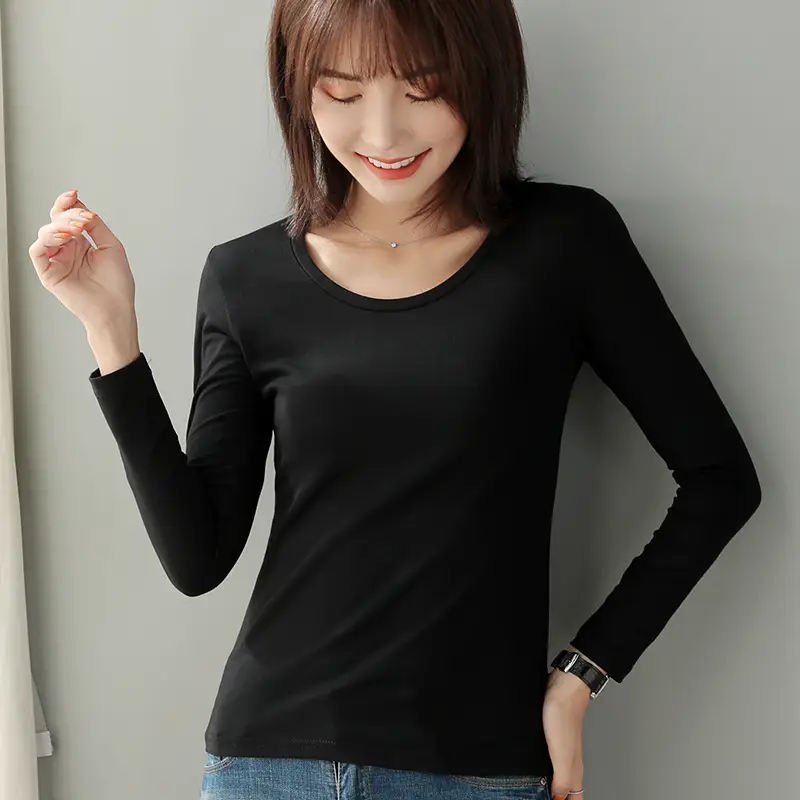 Women's Red Long Sleeve Cotton T-Shirt Round Neck - Image 16