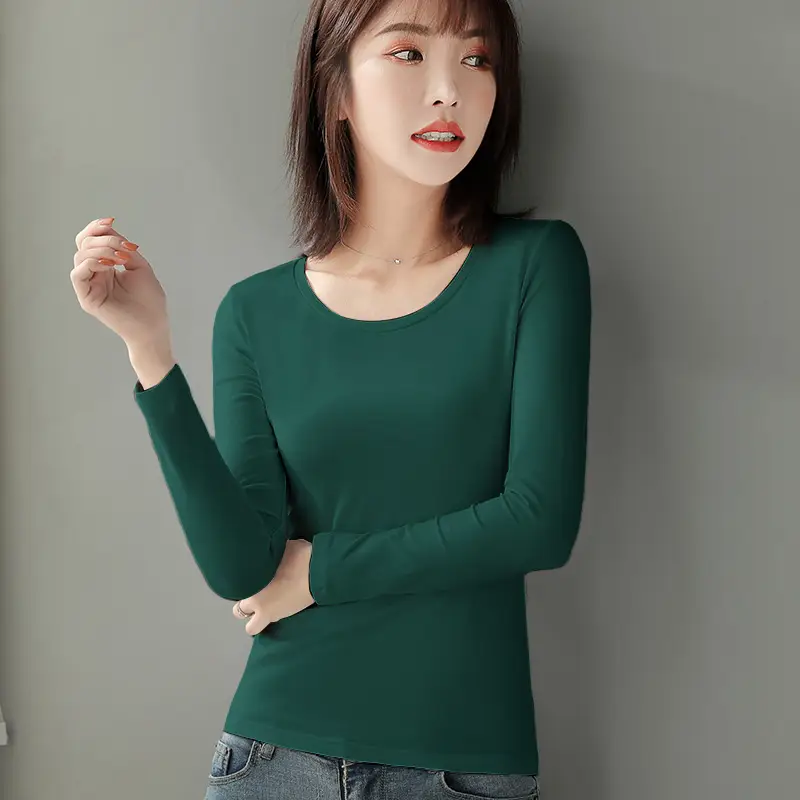 Women's Red Long Sleeve Cotton T-Shirt Round Neck - Image 10