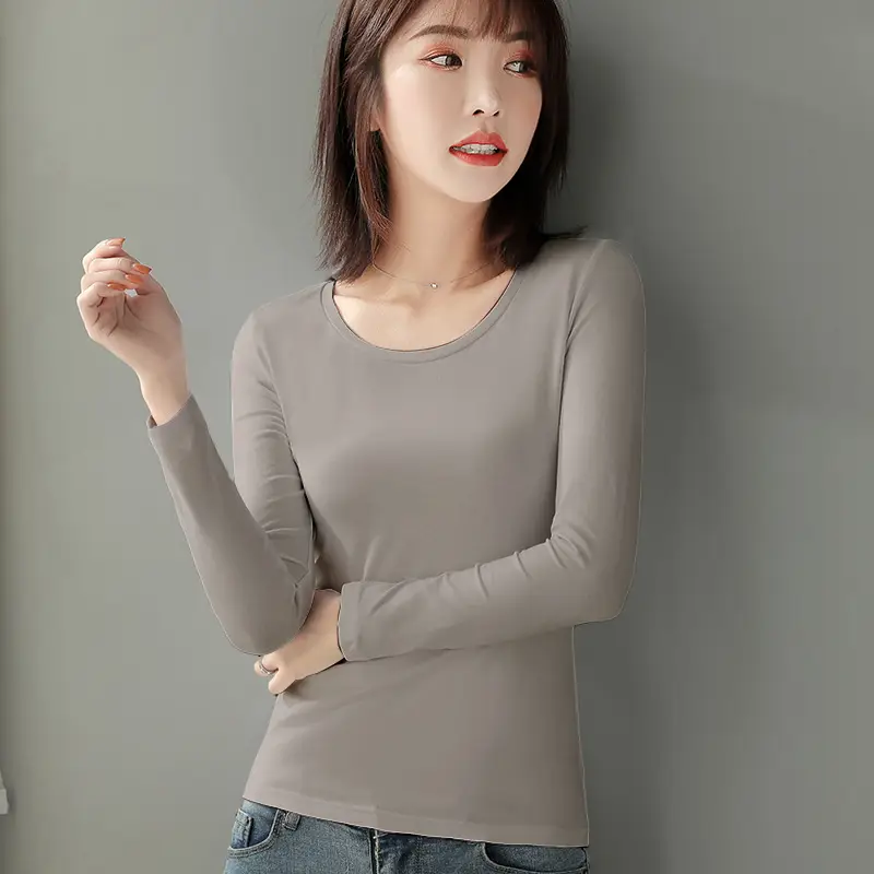 Women's Red Long Sleeve Cotton T-Shirt Round Neck - Image 11