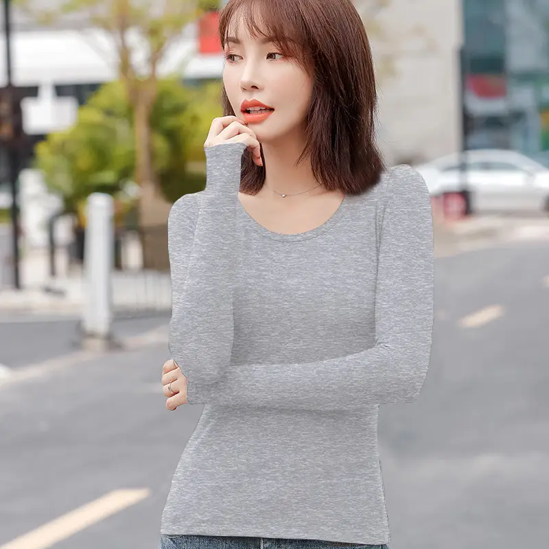Women's Red Long Sleeve Cotton T-Shirt Round Neck - Image 3