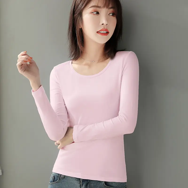 Women's Red Long Sleeve Cotton T-Shirt Round Neck - Image 5