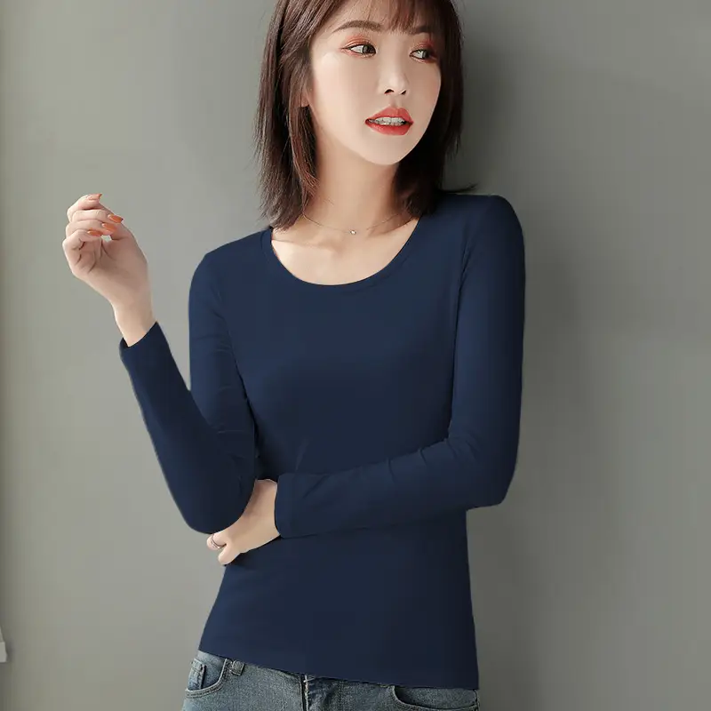 Women's Red Long Sleeve Cotton T-Shirt Round Neck - Image 8