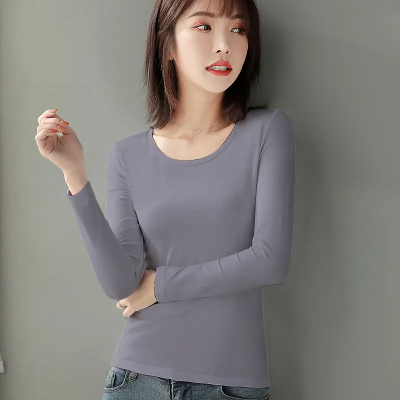 Women's Red Long Sleeve Cotton T-Shirt Round Neck - Image 9