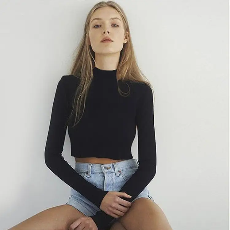 Black 2-Tier Turtleneck Top with Striped Pants