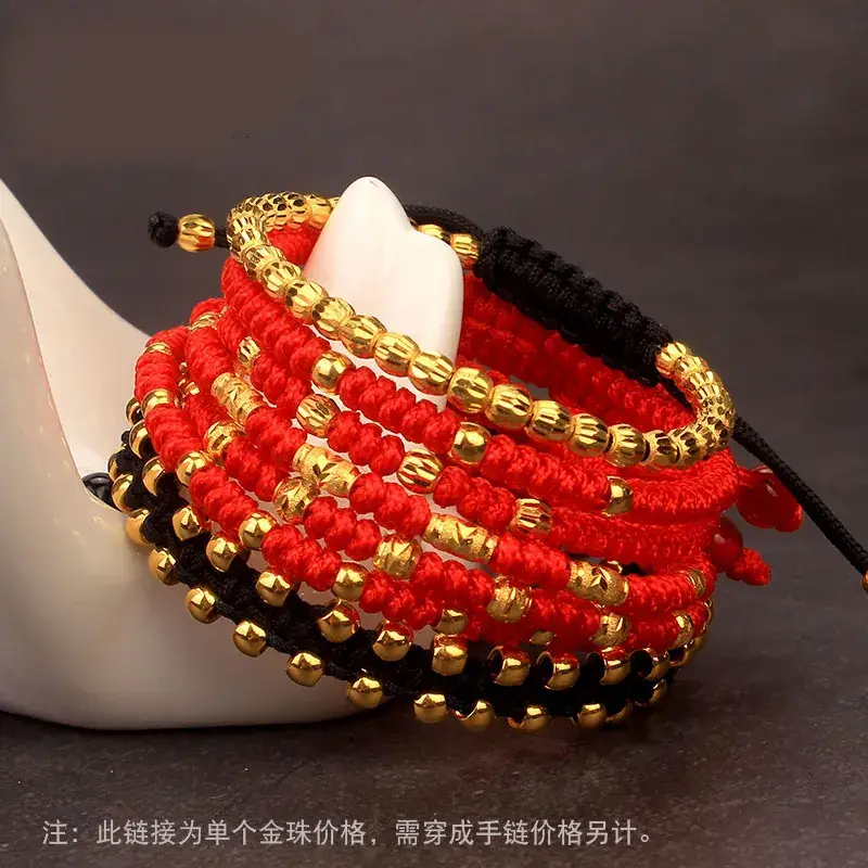 999 Gold Beads Red Bracelet with Pearlescent Transfer - Image 5