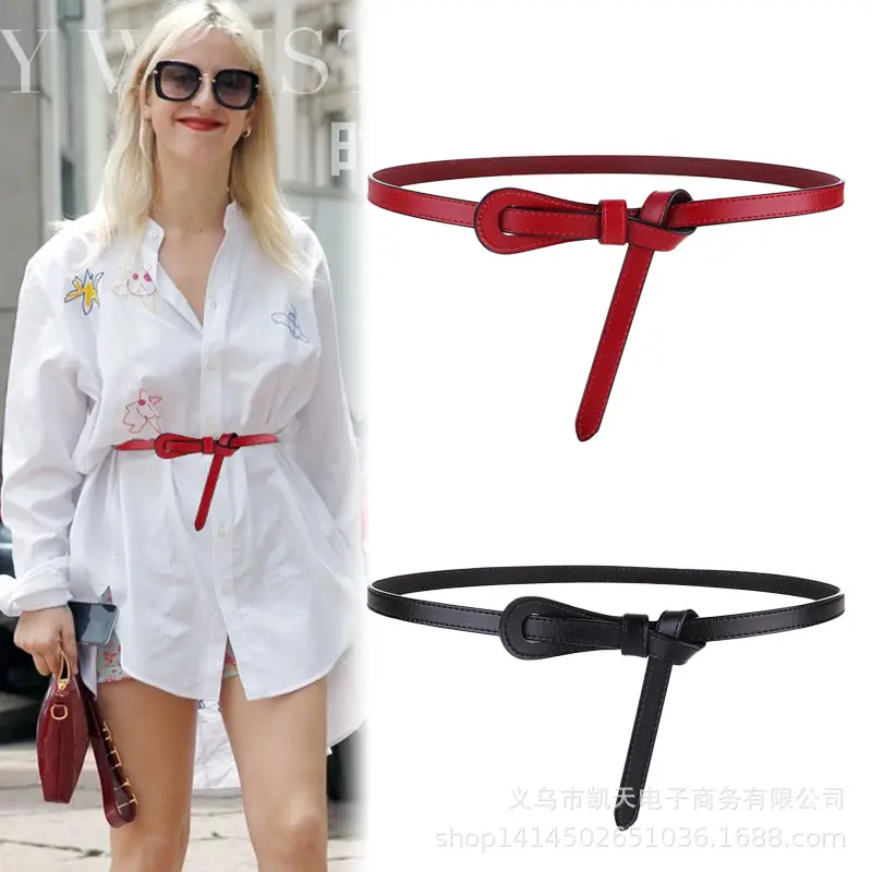 Red No-Hole Knot Leather Belt for Women - Image 7