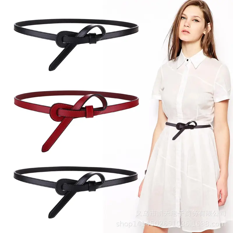 Red No-Hole Knot Leather Belt for Women - Image 8