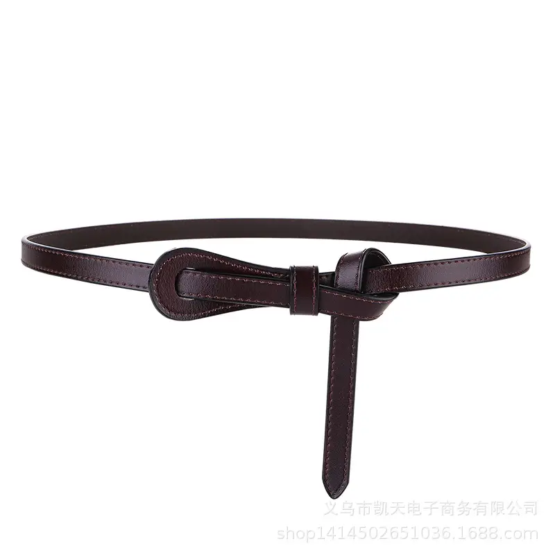 Red No-Hole Knot Leather Belt for Women - Image 4