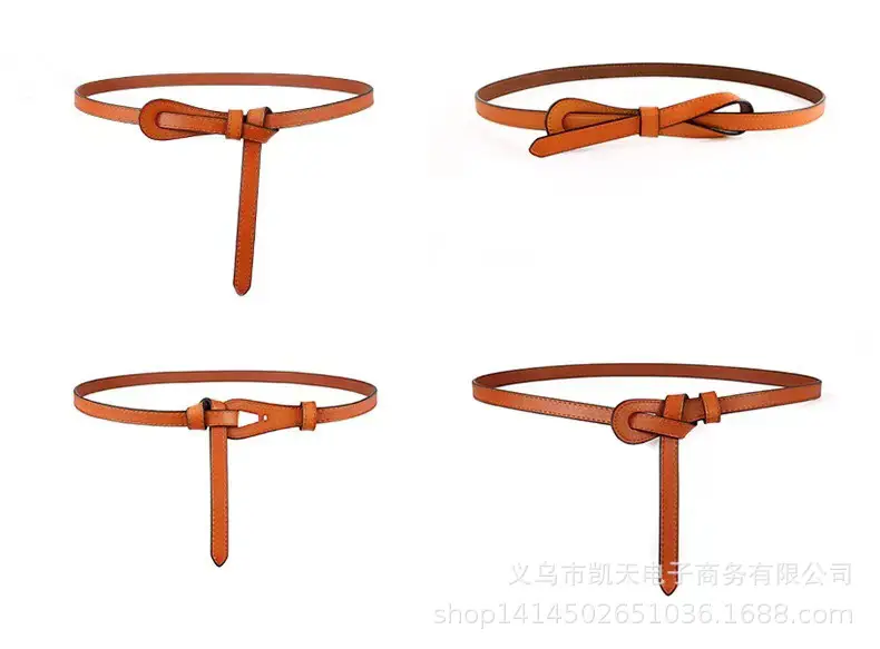 Red No-Hole Knot Leather Belt for Women - Image 5