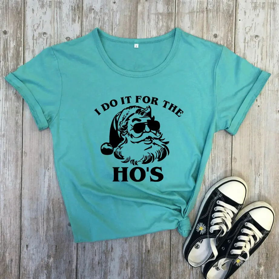 Christmas T-Shirt Santa Claus I Do It for the Hos White - Image 3