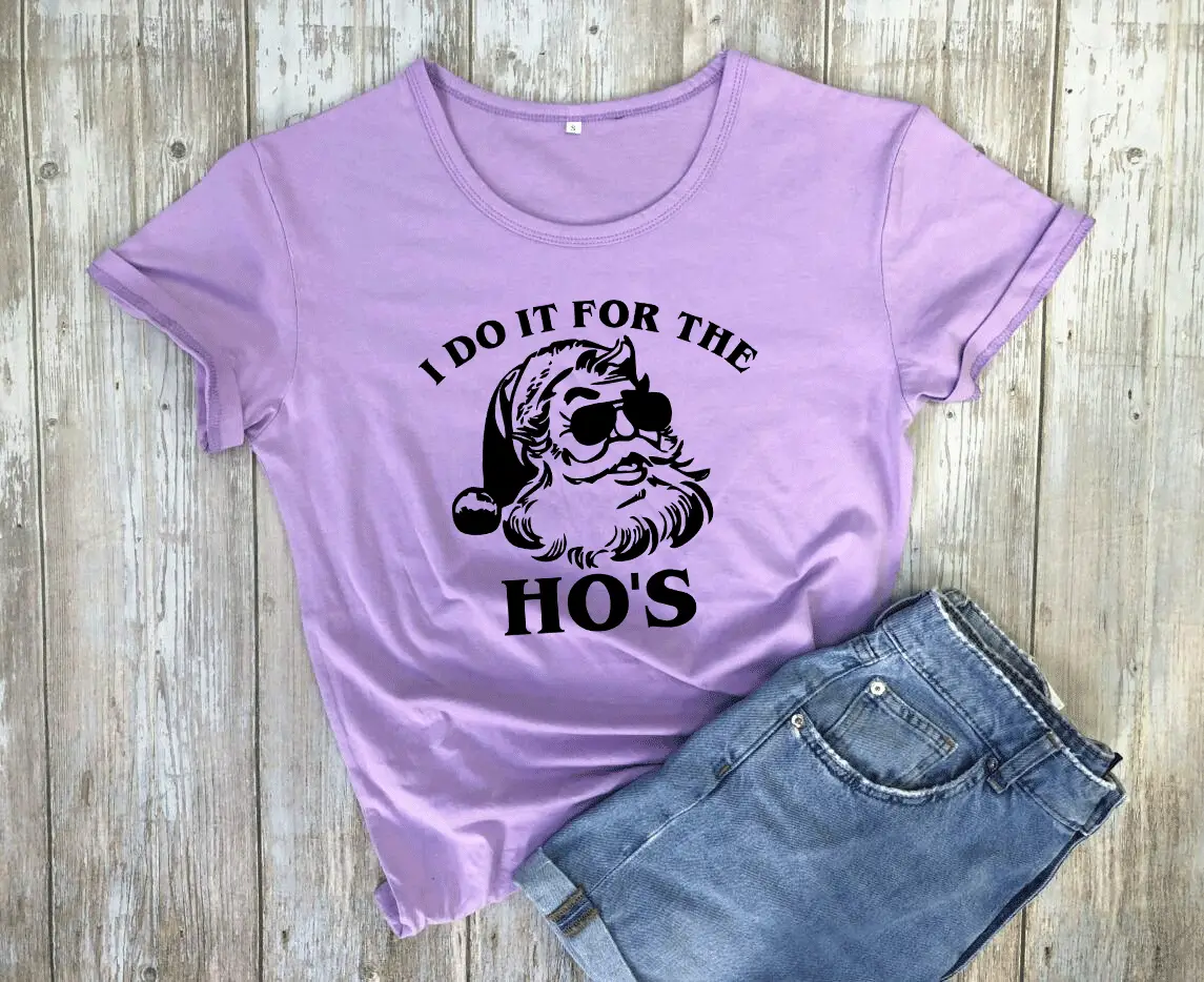 Christmas T-Shirt Santa Claus I Do It for the Hos White - Image 4