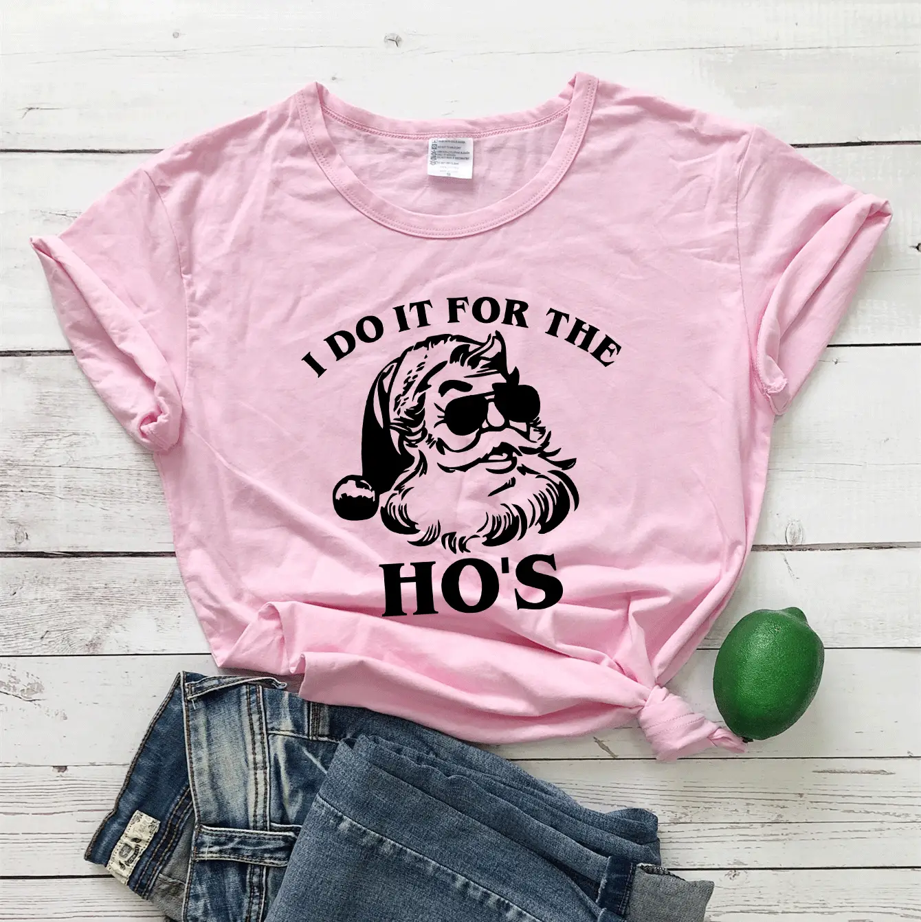 Christmas T-Shirt Santa Claus I Do It for the Hos White - Image 6