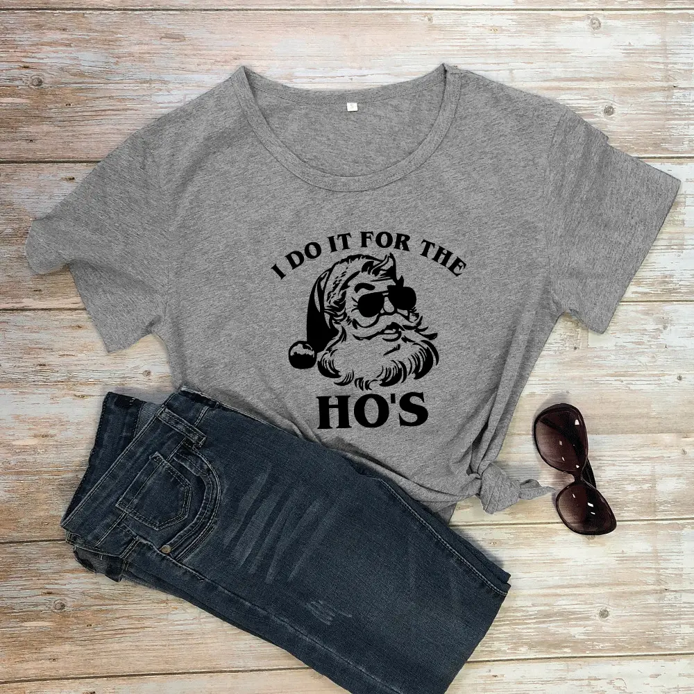 Christmas T-Shirt Santa Claus I Do It for the Hos White - Image 7