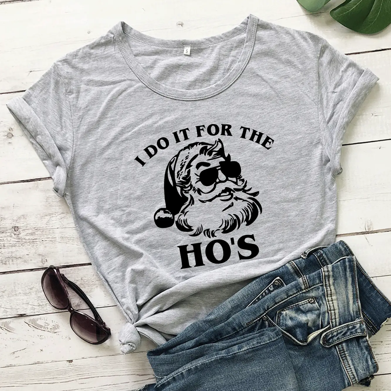 Christmas T-Shirt Santa Claus I Do It for the Hos White - Image 8