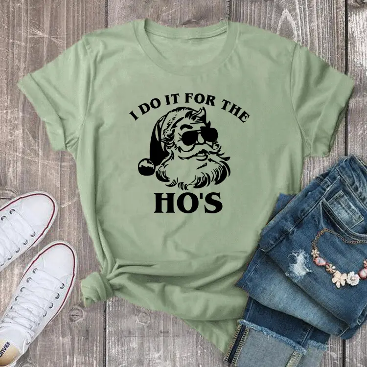 Christmas T-Shirt Santa Claus I Do It for the Hos White - Image 9