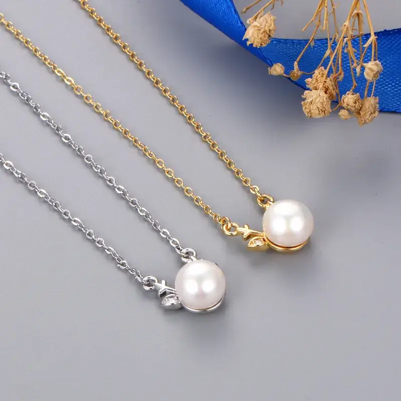 Gold Pearl Flower Necklace for Women