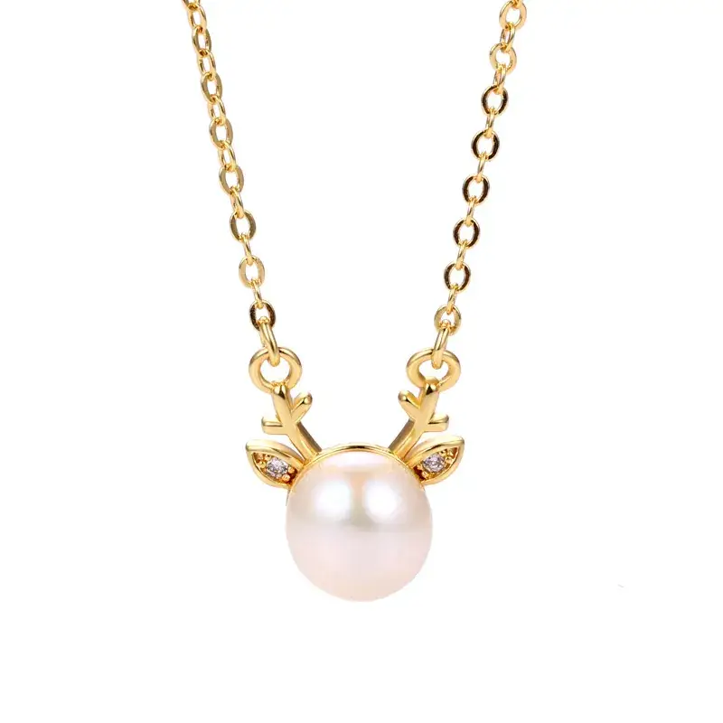 Gold Pearl Flower Necklace for Women