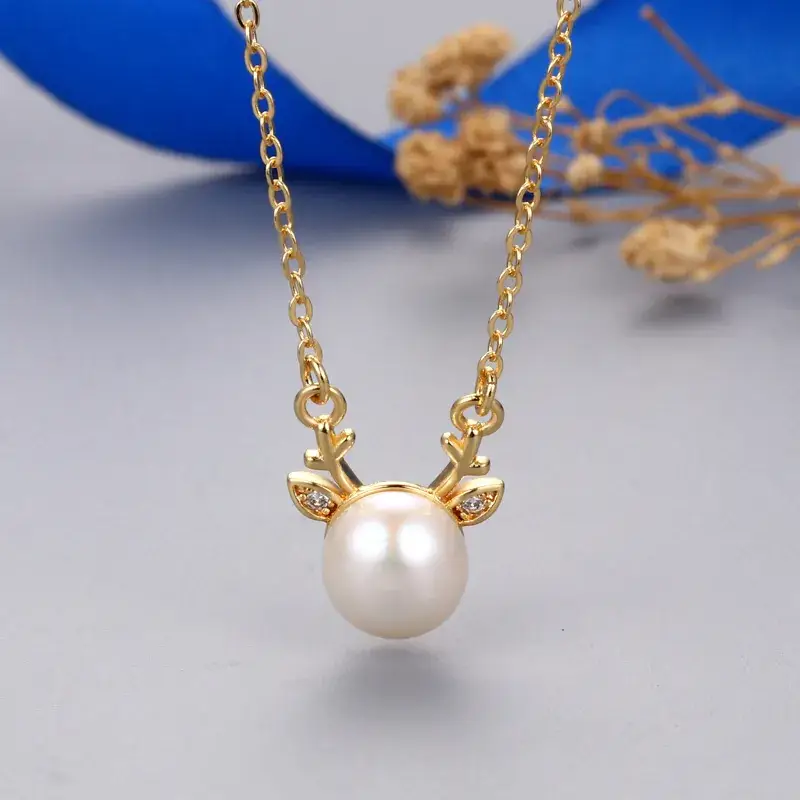 Gold Pearl Flower Necklace for Women