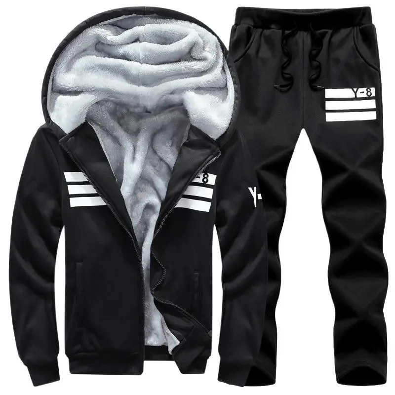 Winter Men Grey Fleece Hooded Track Suit Large - Image 8