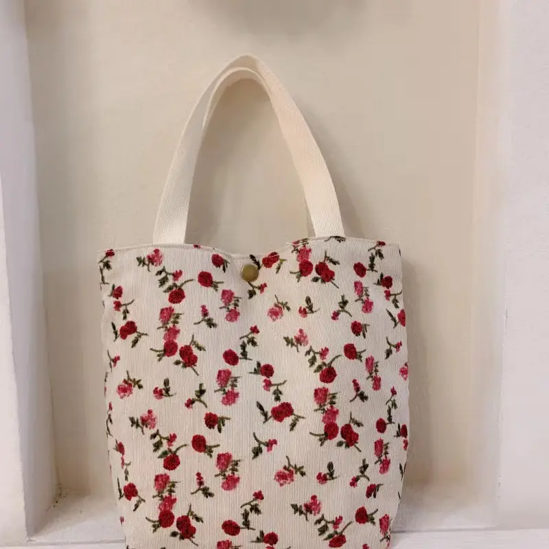 Women's Floral Corduroy Handbag Pink - Image 7