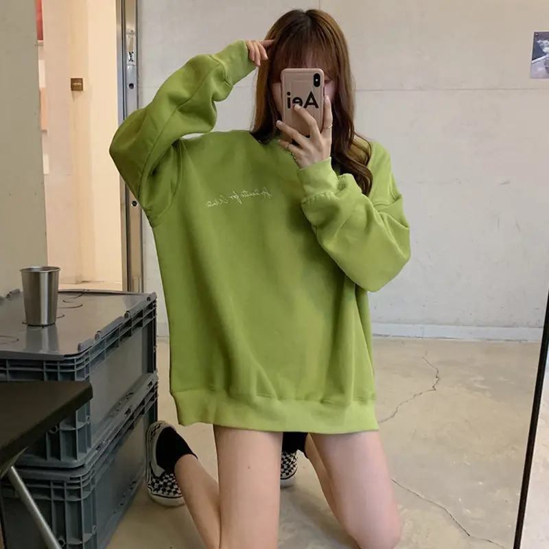 Women Fleece Hooded Sweatshirt Orange Loose Winter Warm - Image 8