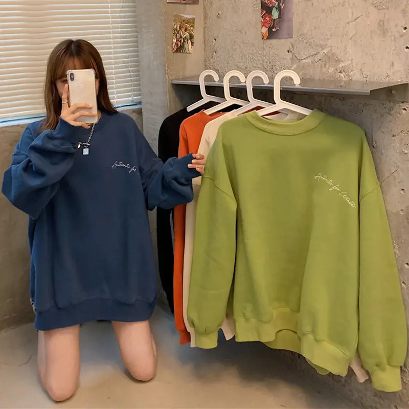 Women Fleece Hooded Sweatshirt Orange Loose Winter Warm - Image 10