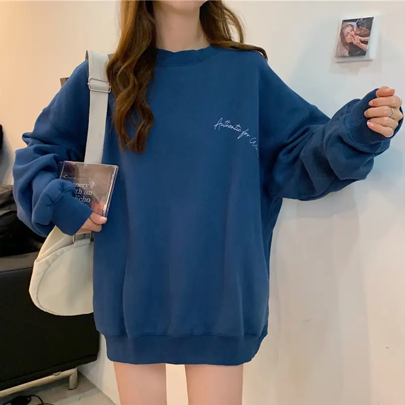 Women Fleece Hooded Sweatshirt Orange Loose Winter Warm — feature 8