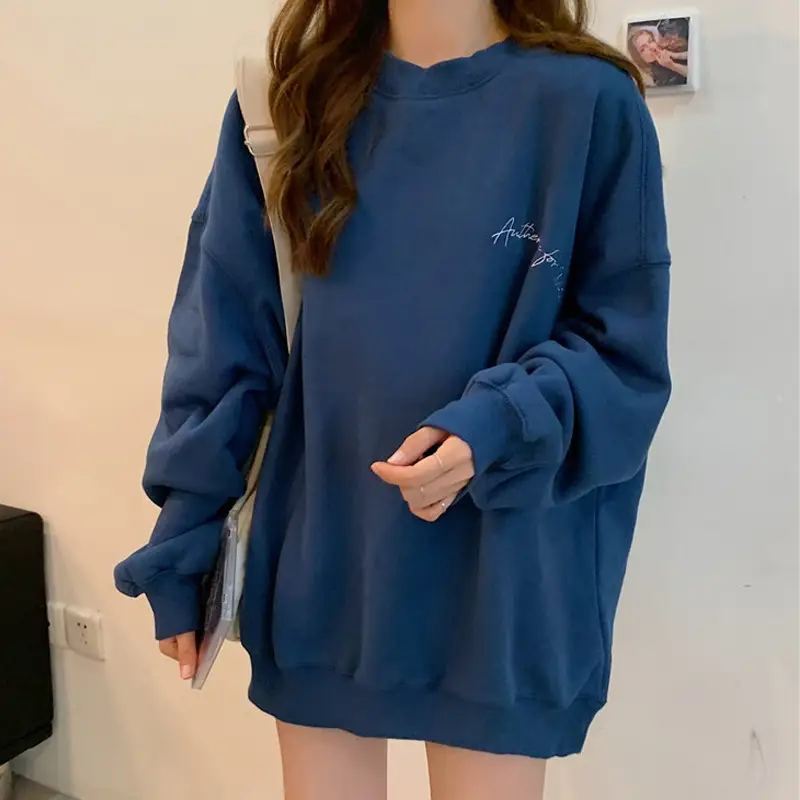 Women Fleece Hooded Sweatshirt Orange Loose Winter Warm — feature 9