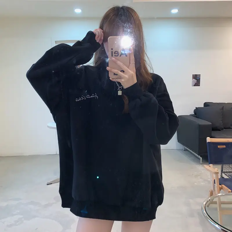 Women Fleece Hooded Sweatshirt Orange Loose Winter Warm - Image 2
