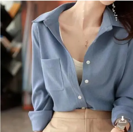 Women Brushed Slimming Long Sleeve Shirt Cream Winter Layering - Image 8