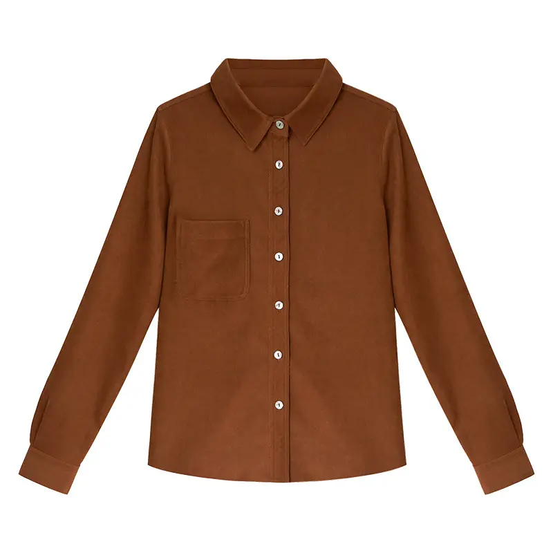 Women Brushed Slimming Long Sleeve Shirt Cream Winter Layering - Image 10