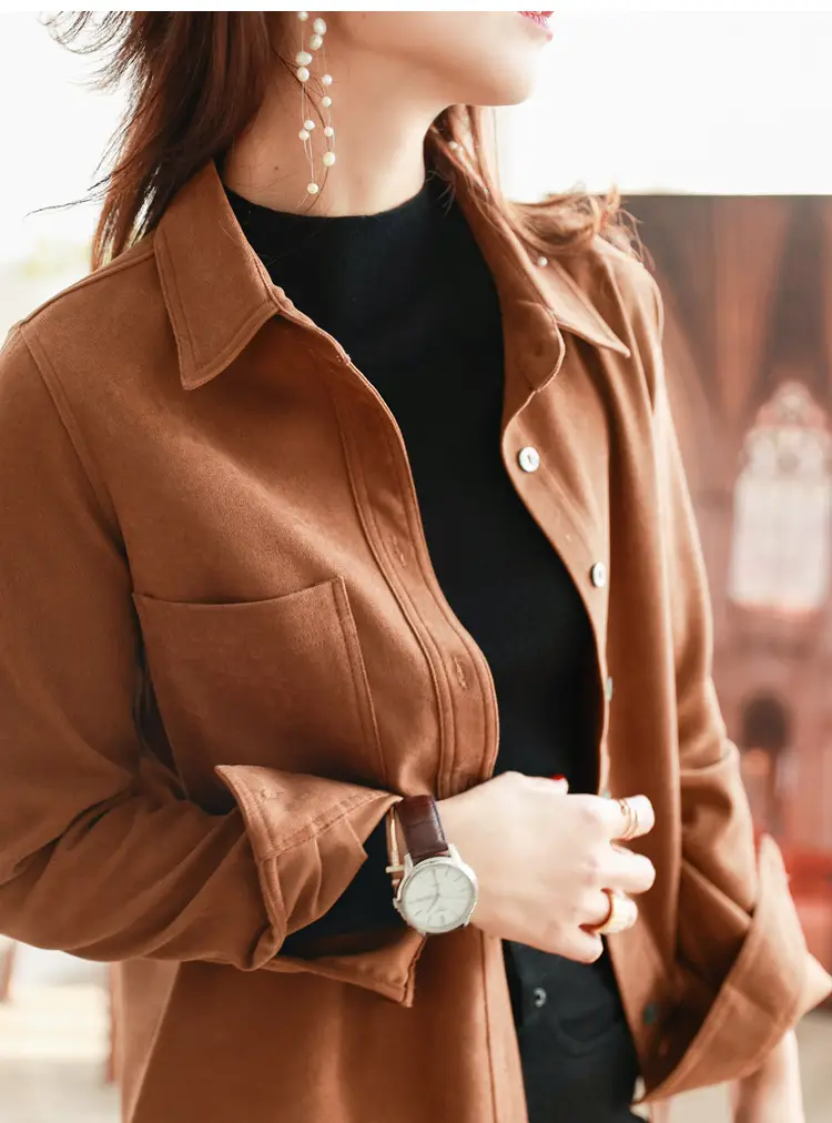 Women Brushed Slimming Long Sleeve Shirt Cream Winter Layering — feature 10