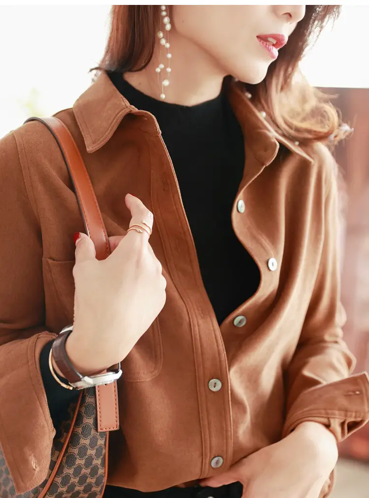 Women Brushed Slimming Long Sleeve Shirt Cream Winter Layering — feature 12